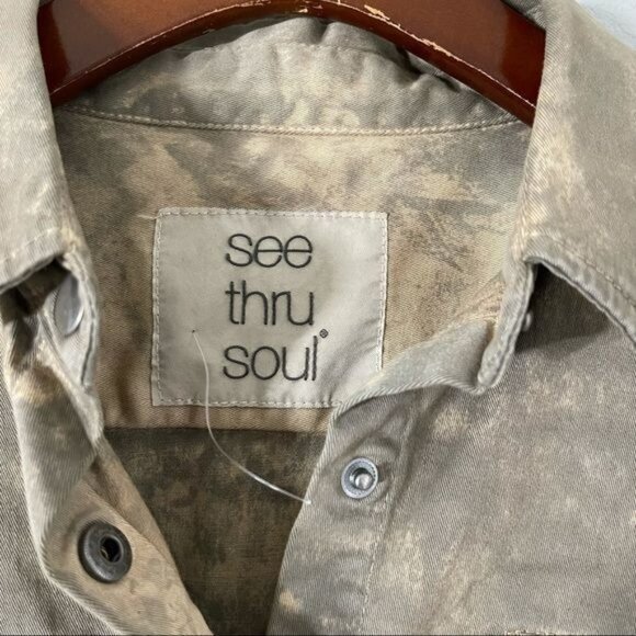 See Thru Soul Snap Button Down Shirt Tie Die Long Sleeve Light Jacket - Picture 8 of 9